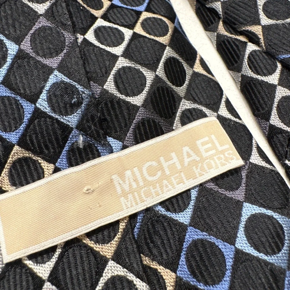 Michael Kors Tie Black Blue Geometric Necktie 100%‎ Silk Rockabilly Grunge Goth